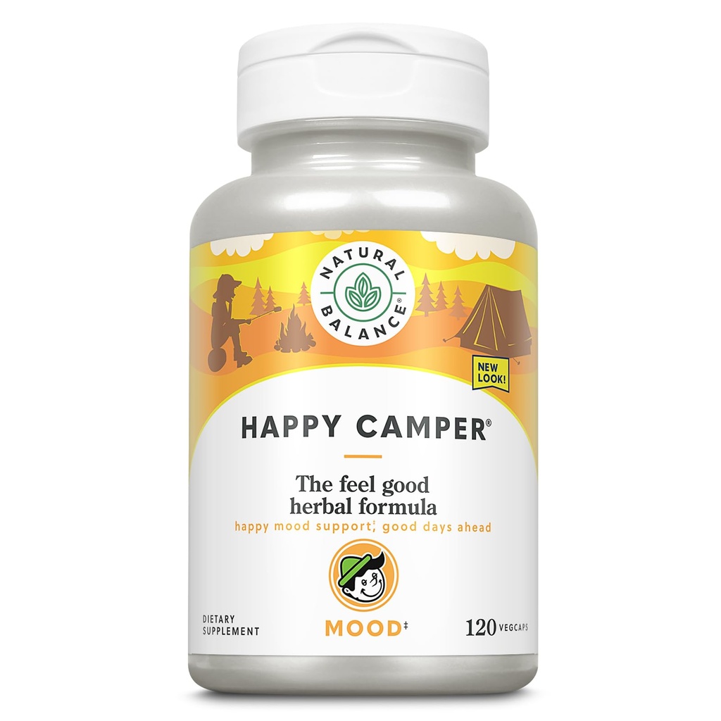Balance naturelle Happy Camper - Supplément de soutien pour l'humeur agréable - Gotu Kola, Fleur de Passion et Capsules Kava Kava - Garantie de 60 jours (120 comte)