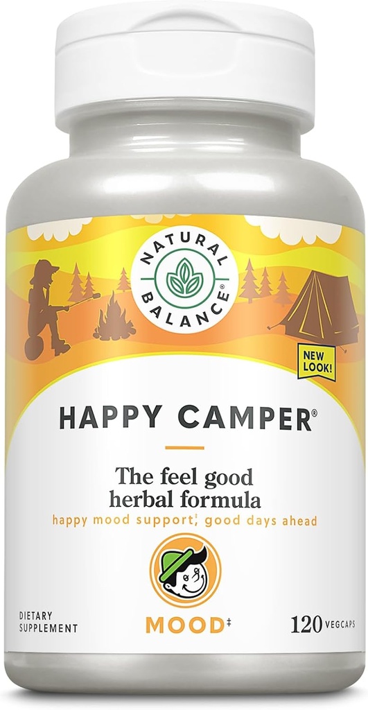 Balance naturelle Happy Camper - Supplément de soutien pour l'humeur agréable - Gotu Kola, Fleur de Passion et Capsules Kava Kava - Garantie de 60 jours (120 comte)