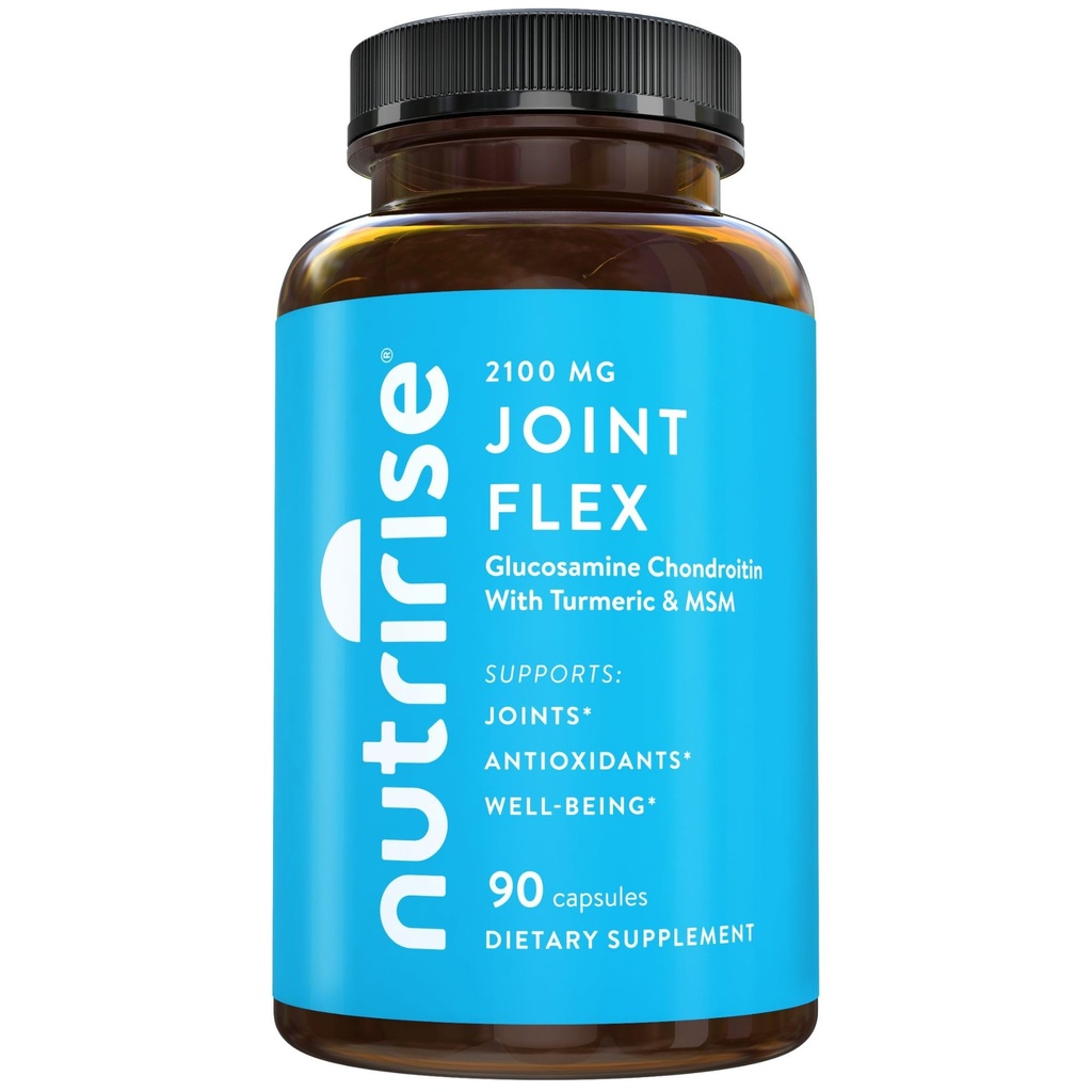 NutriRise Glucosamine Chondroïtine Quercetin & MSM avec Curcumine Turmère 2100mg Triple Strength Joint Support Supplément pour les femmes et les hommes avec Boswellia & Bromelain, sans gluten, sans OGM, 90 Comte