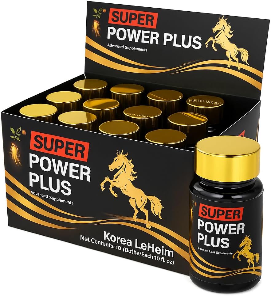 Elestoria Power Plus Super - 10 bouteilles Super Power-Plus Mélange botanique Supplément liquide (1 FL OZ) Extrait coréen Ginseng Supplément Ginseng Naturel Homme Tonic Ginseng Root Coréen Rouge Ginseng gouttes
