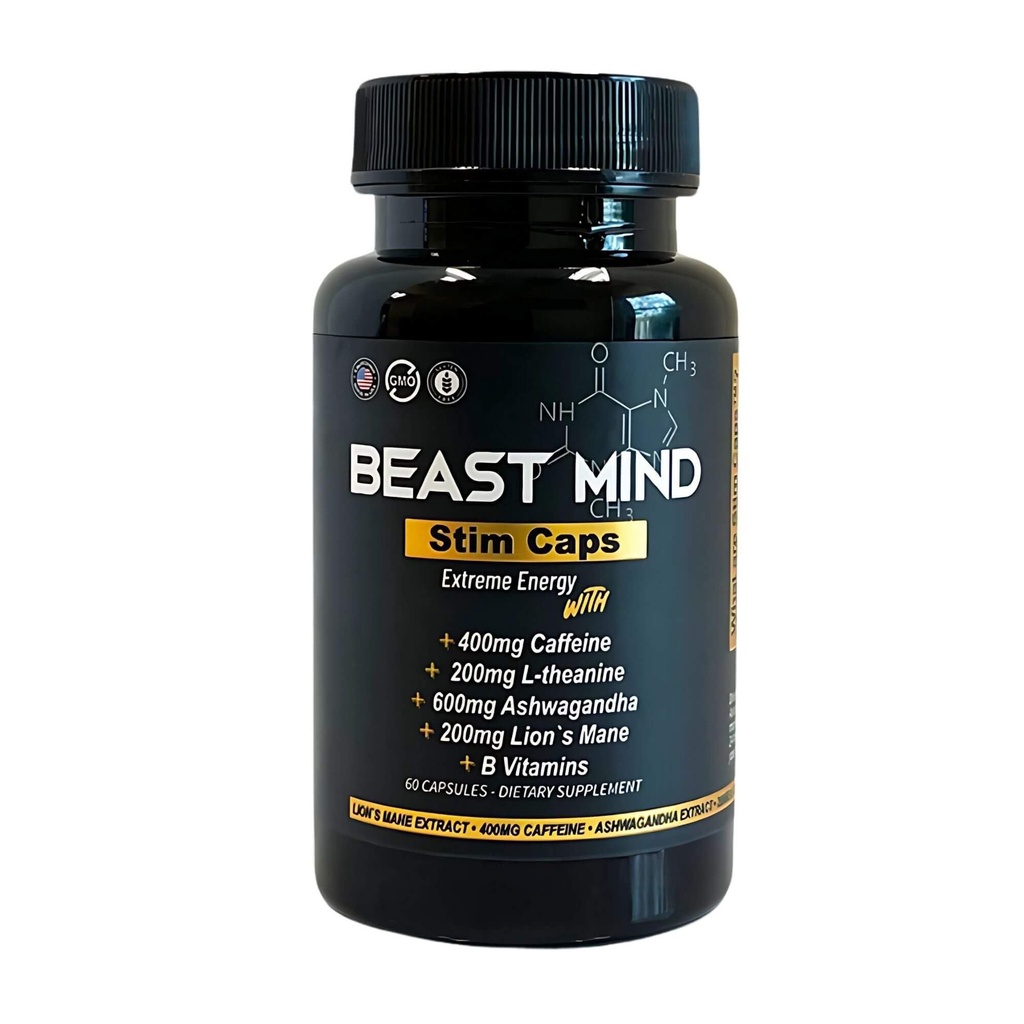 Pilules d'énergie extrême (400mg) Caféine (600mg) Ashwagandha (200mg) Lions Mane (200mg) Augmentation de l'énergie et de la concentration et de l'humeur de la bête