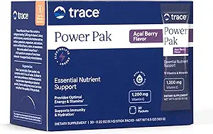 Trace Minerals Power Pak Multivitamin and Multimineral Packets - Soutien électrolyte - 1200 mg Vitamine C Plus 70 Acai Berry Flavor - Pa60 sets