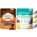 Venture Pal Mushroom Coffee & Electrolyte Powder Bundle: 12 en 1 Café avec Ashwagandha & Packets d'électrolyte sans sucre pour Focus, Immunity, Hydratation & Recovery - 40 portions et 16 bâtons