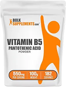 BulkSupplements.com Poudre de vitamine B5 - en tant que pantothénate de calcium, vitamine B5 - sans gluten, 500mg de vitamine B5 acide pantothénique par portion, 100g (3,5 oz) (paquet de 1)