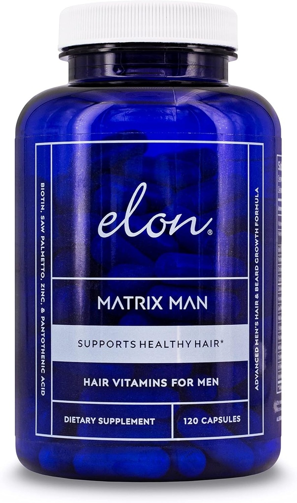 Elon Matrix Man - 60 jours d'approvisionnement - Vitamines de croissance des cheveux pour les hommes – Saw Palmetto & Biotin Formule avancée Vitamines – Promotion de la croissance du bétail en santé – (120 capsules)
