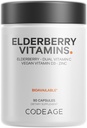 Codeage Vitamines de sureau - Mélange de sureau fermenté biologique, vitamine C de cerises d'acide ascorbique et d'acérola biologique, vitamine D3, zinc, baies de Sambucus - 90 capsules