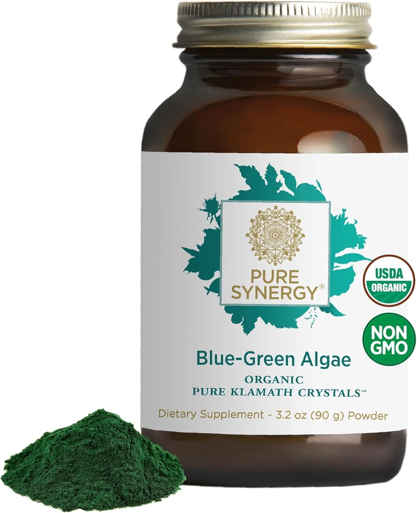 PURE SYNERGY Poudre d'algues bleues-vertes de la poudre super-alimentaire avec chlorophylle de la poudre bio AFA Supplément d'algues bleues de la poudre soutient l'énergie, la clarté mentale et la désintoxication (3.2 oz.)