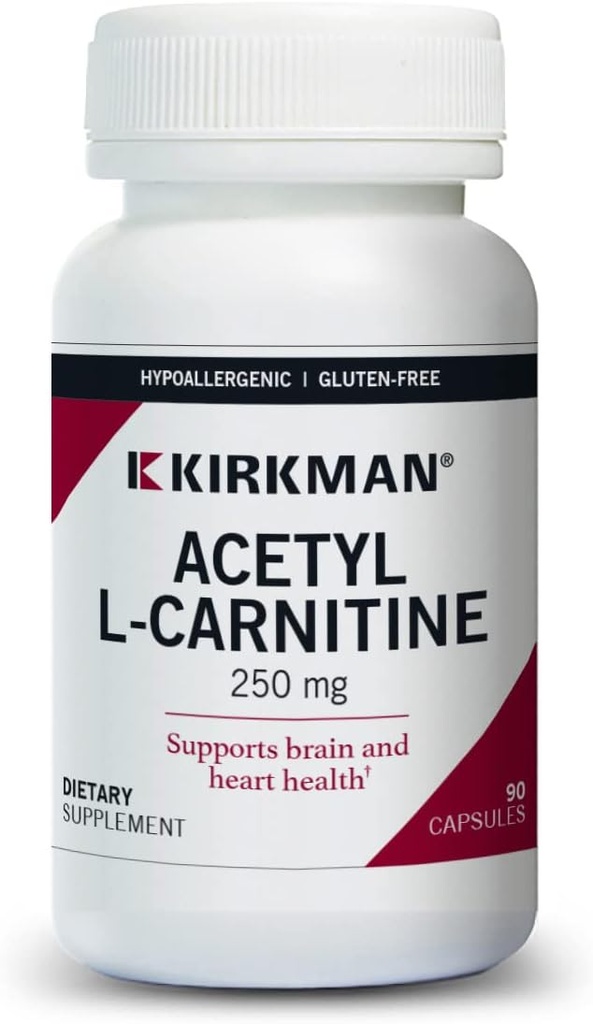 Kirkman - acétyl L-Carnitine 250 mg - 90 Capsules - Supporte la production d'énergie cellulaire durable - Hypoallergénique