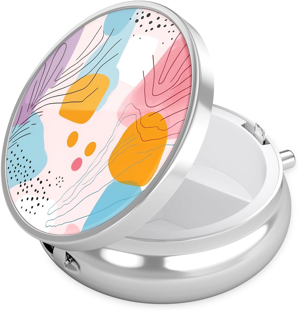 Boîte à pilules Nipichsha, petit étui à pilules pour la Purse & Pocket, organisateur mignon de médecine de voyage, porte-conteneur de médicaments portables pour tenir les vitamines, médicaments, huile de poisson et supplément, A01-Art Style Pattern