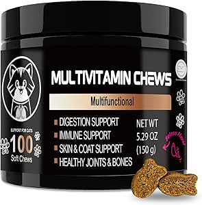 Multivitamine de chat V-EST multifuncionale– soutient le système immunitaire, la santé articulaire et le mieux-être de la peau – un traitement sain pour les chats à l'intérieur – Comprimés faciles à trier – Vitamines pour les chats