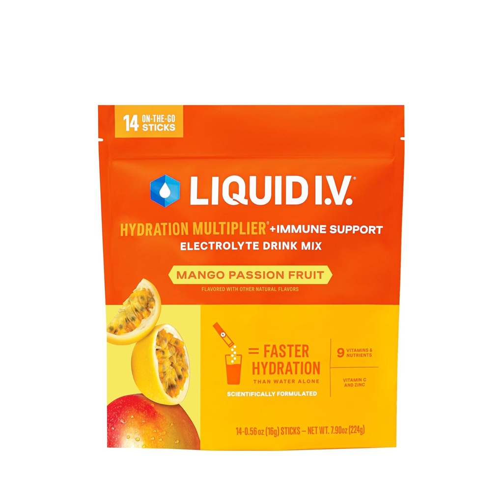 Liquid I.V.® Hydration Multiplier +Immune Support - Mango Passionfruit | Electrolyte Powder Drink Mix | 1 Pack (14 Servings)
