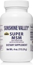 Sunshine Valley® Super supplément MSM - Methylsulfonylméthane MSM Cristaux Poudre pour le soutien des articulations, ongles, cheveux et la santé de la peau - 100% poudre pure, non aromatisé, supplément alimentaire - 4 oz