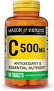 Mason Vitamine naturelle C 500 mg, soutien immunitaire et supplément antioxydant, favorise la production de collagène et la protection cellulaire, 100 comprimés