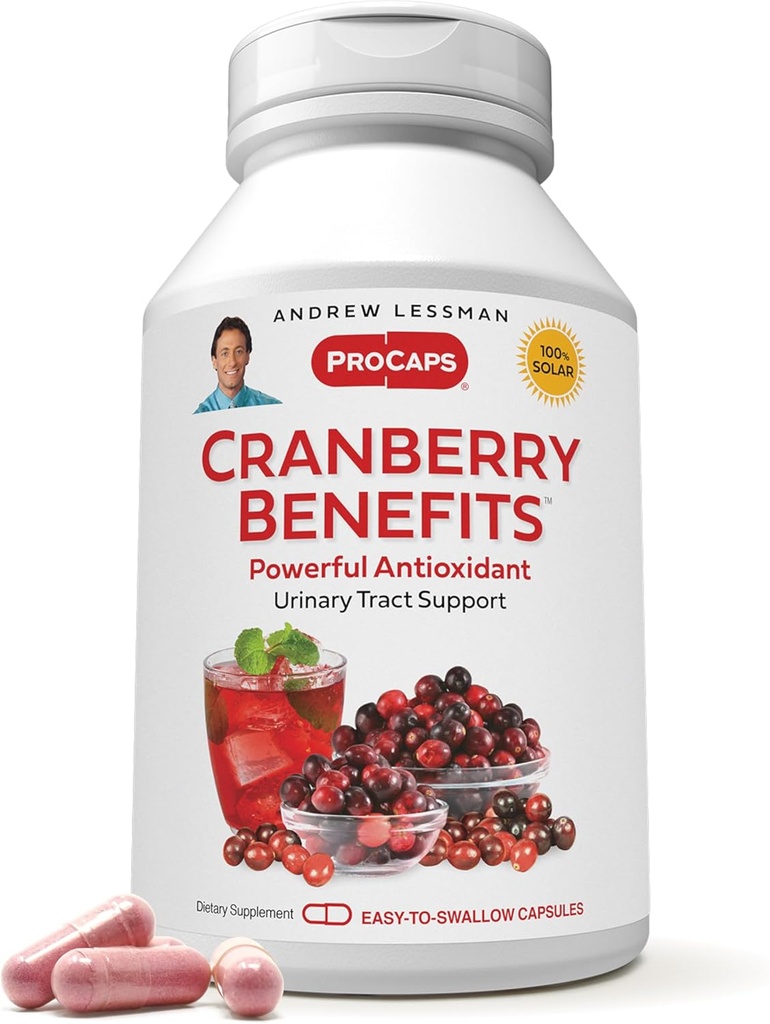 ANDREW LESSMAN Cranberry Benefits - 60 Capsules - Soutient la santé des baudriers, des reins et des urines. Extraits standardisés haute puissance de fruits de canneberge, petites capsules faciles à avaler