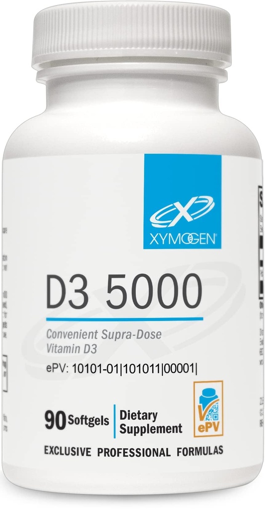 XYMOGEN D3 5000 - Biodisponible Vitamine D3 5000 UI (125 mcg) - Supplément Vitamine D à haute résistance pour le soutien aux os immunitaires et à la santé cardiaque - 90 Softgels