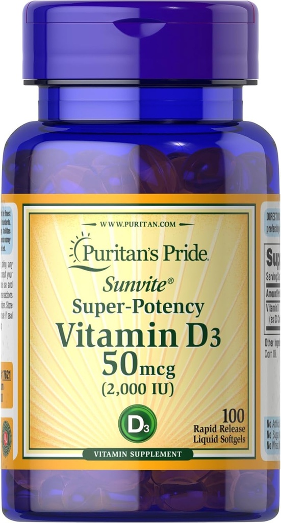 La fierté de Puritan Sunvite Super haute puissance vitamine D3 2000IU 100 Softgels