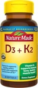 Nature faite de vitamine D3 K2 Supplément, 5000 UI (125 mcg) Vitamine D pour os, dents, muscles et crèmes, 30 D3 et K2 Softgels, 30 jours d'approvisionnement