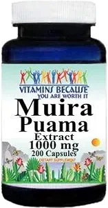 Vitamines parce que Muira Puama Extrant 1000mg Supplément pour les hommes et les femmes (200 ct)