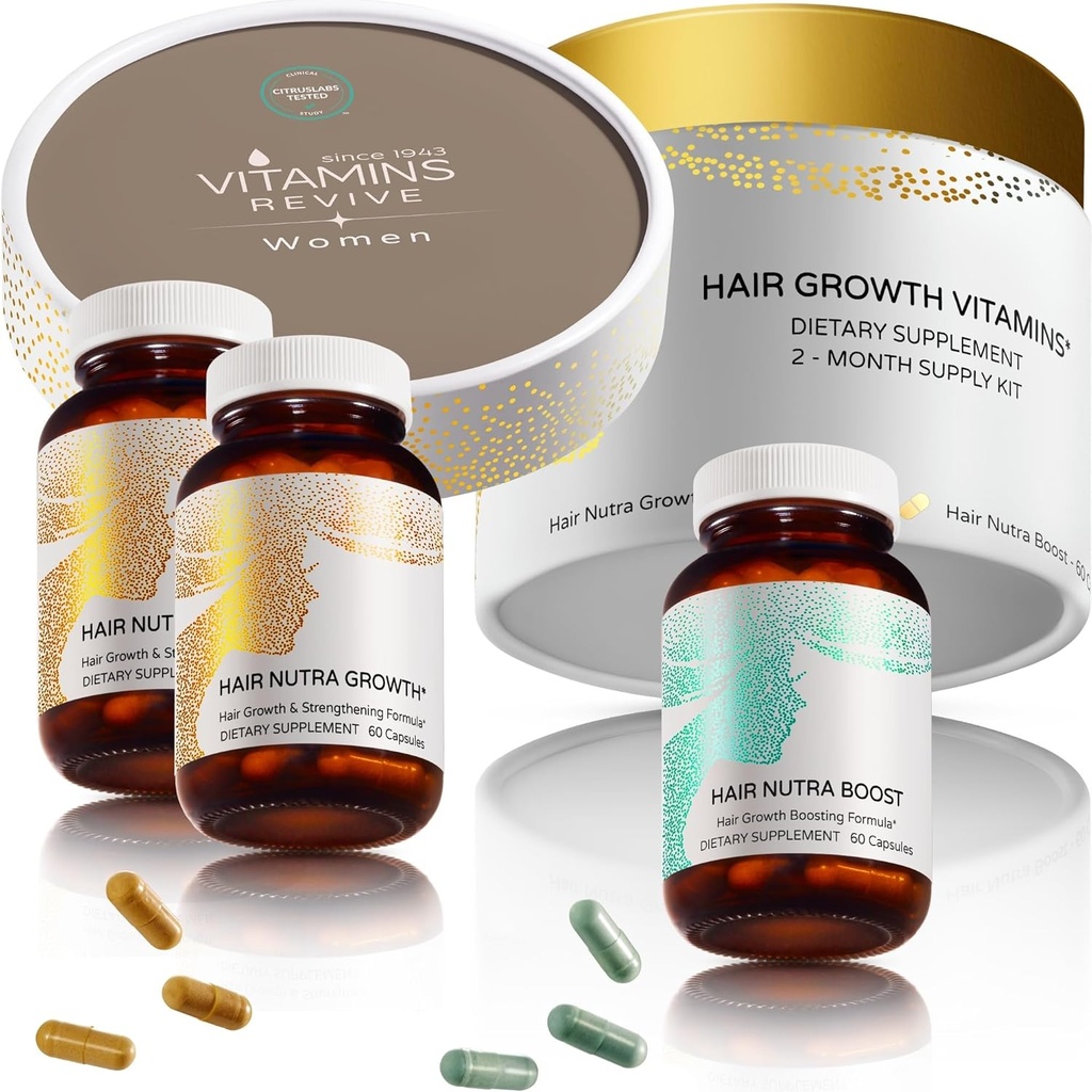 VITAMINS REVIVE Hair Supplement Hair Growth Vitamins for Women - USA Clinically Tested - Hair Loss Products for Thinning & Thickening - Female Hair Regrowth Treatment (2 Month Supply)