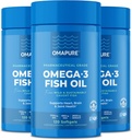 OMAPURE Suppléments à l'huile de poisson avec acides gras oméga 3 (3 bouteilles, 120 softgels) - Haute EPA, DHA et IFOS Piles à l'huile de poisson soutenir le coeur et la santé articulaire - L'huile de poisson sans Burpless favorise la fonction cérébrale