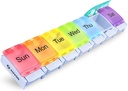 AUVON Weekly Pill Organizer Arthritis Friendly, BPA Free Travel 7 Day Pill Box Case avec Spring Open Design et grand compartiment pour tenir les vitamines, huile de foie de morue, suppléments et médicaments