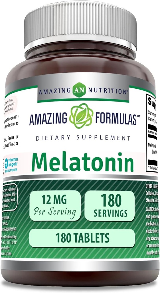 Formules étonnantes Melatonin Supplément de la mélatonine à volonté 12 Mg par portion 180 Comprimés non-OGM