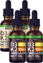 NUSAVA non aromatisé D3 K2 gouttes liquides et Vanille aromatisée D3 K2 gouttes liquides - Potent Vitamines liquides pour le coeur, les articulations, les os, les muscles et le soutien immunitaire - Non-OGM, sans gluten, 2pk Chaque