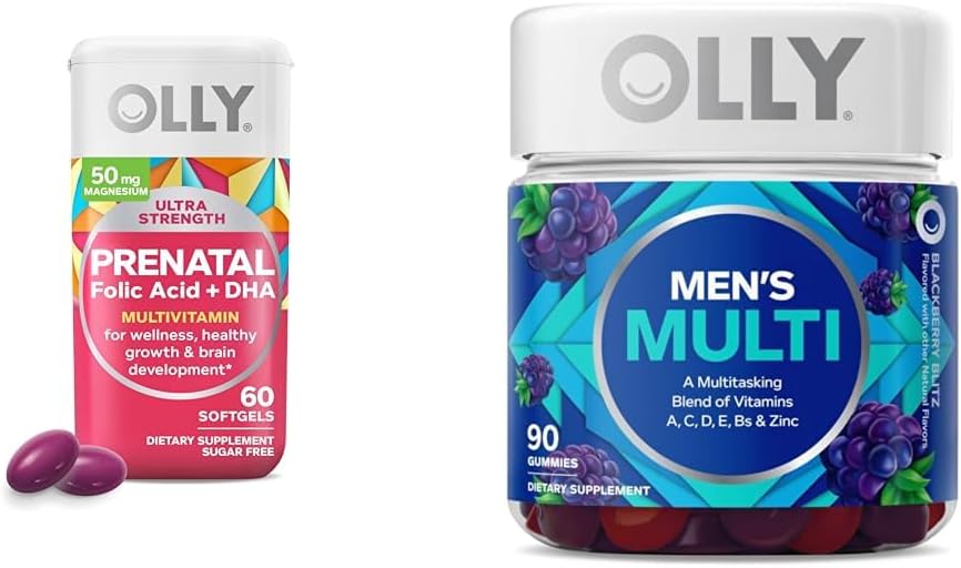 OLLY Softgels multivitamines prénatales et mélanges de vitamines gommy multivitamines pour hommes, 60 et 90 Nombre