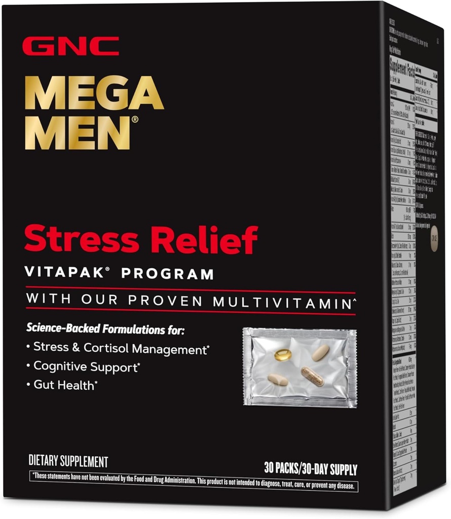 GNC Mega Hommes anti-stress Vitapak, gestion du stress et du cortisol, 30 comtes