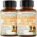 Glucosamine Chondritine MSM avec peptides de collagène hydrolysés - Supplément de soutien conjoint avec Quercetin, Bromelain & Boswellia Extract - Collagène pilules pour ongles de peau de cheveux - FSA Admissible 2 Pack