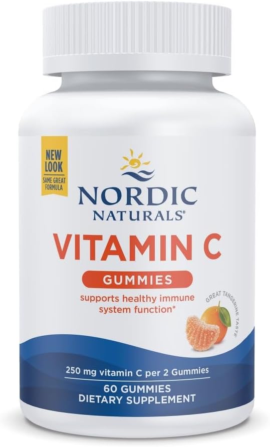 Nordic Naturals Vitamine C Gummies, Tart Tangerine - 60 Gummies - 250 mg Vitamine C - Soutien immunitaire, protection antioxydante, croissance et développement des enfants - Non-OGM, végétalien - 30 portions