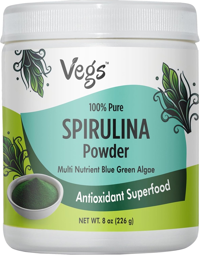 Poudre de spiruline biologique - Mélange de superaliments à base d'algues vertes bleues - Antioxydant-Rich avec chlorophylle, vitamines et minéraux pour le nettoyage, l'énergie et l'immunité - Vegan, non-OGM - 8 oz