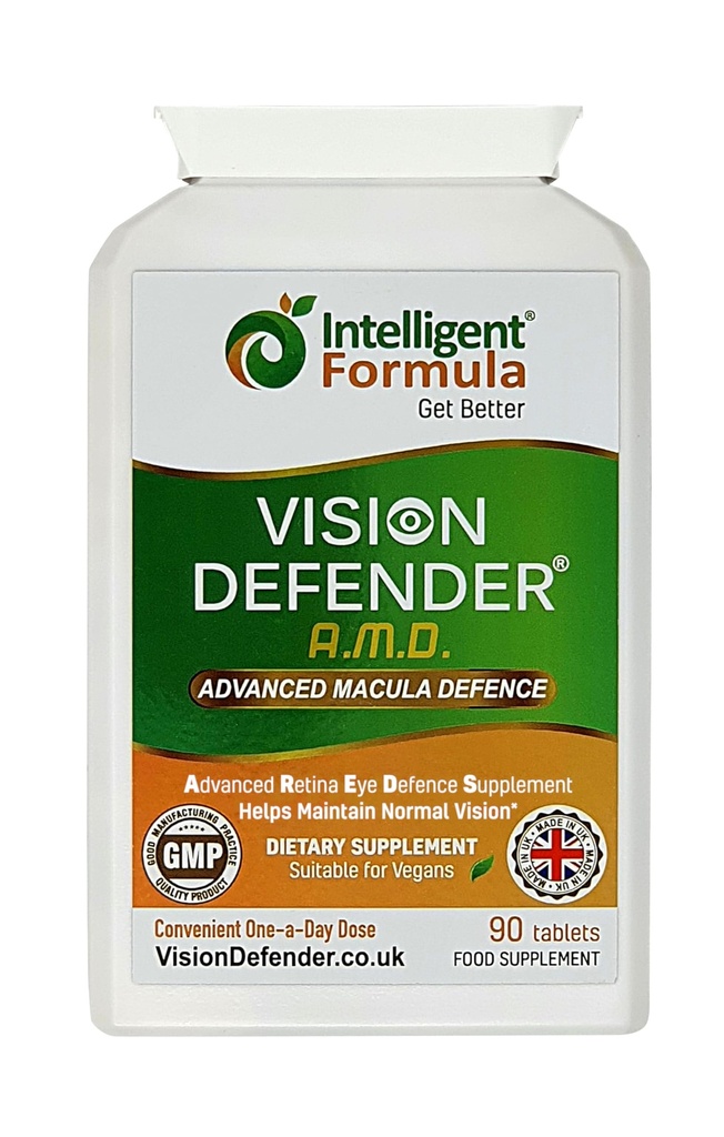 Vision Defender AMD AREDS2 Vitamines oculaires – formule AREDS 2 exacte avec lutéine et zéaxanthine, vitamines C et E, zinc 25 mg et cuivre – une fois par jour Vegan Eye Health Supplément, 90 comprimés