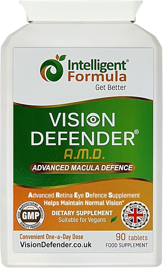 Vision Defender AMD AREDS2 Vitamines oculaires – formule AREDS 2 exacte avec lutéine et zéaxanthine, vitamines C et E, zinc 25 mg et cuivre – une fois par jour Vegan Eye Health Supplément, 90 comprimés