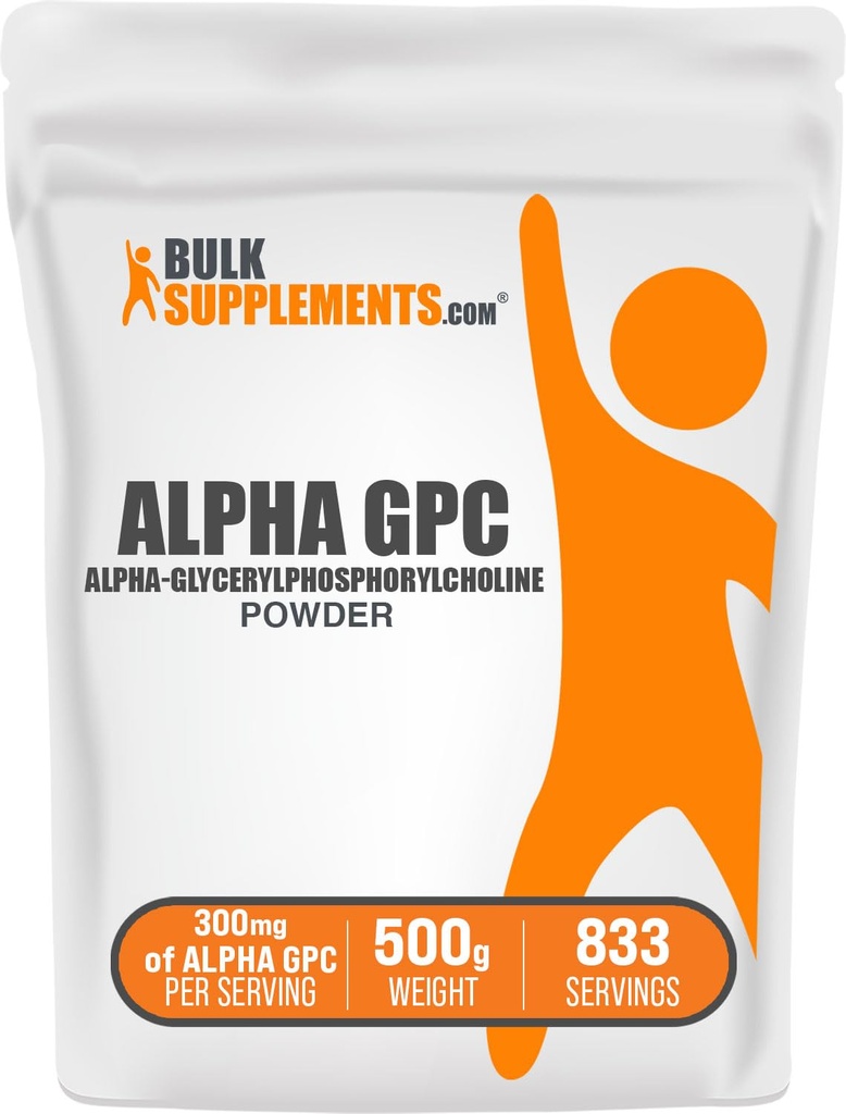 BulkSupplements.com Poudre Alpha GPC - Suppléments Choline, Alpha GPC 300mg - Sans aromatisants et sans gluten, 600mg par portion, 500g (1,1 lb) (paquet de 1)