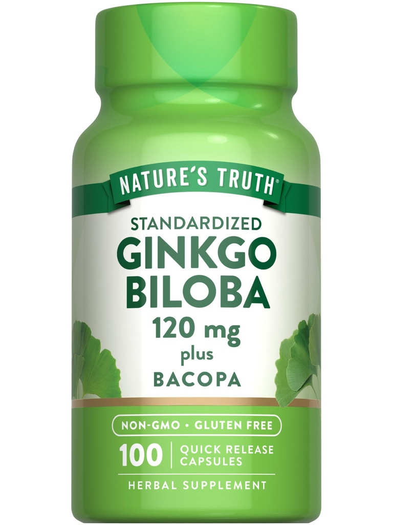Nature's Truth Ginkgo Biloba 120mg.Plus Bacopa.100 Capsules à libération rapide.