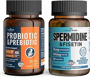 Probiotiques et supplément de spermidine - 100B CFU, 27 souches, 20mg Spermidine, 300mg Fisétine pour la santé de Gut, le renouvellement cellulaire et la longévité