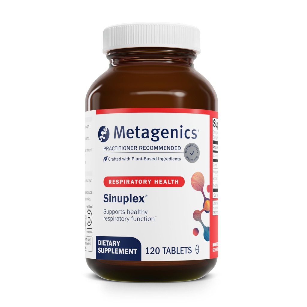 Métagène Sinuplex - Soutien respiratoire sain* - avec vitamine C, extrait de nébulosité scintillante, N-acétylcystéine, Quercetin et plus - Supplément immunitaire avec VIT C* - 120 comprimés