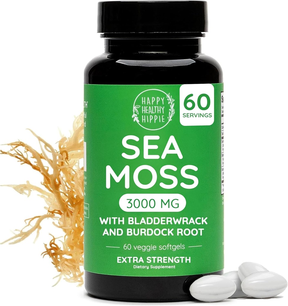 Happy Healthy Hippie Sea Moss Gel Capsules 3,000 mg (1 Daily) – Immunity, Energy Boost & Digestive Support