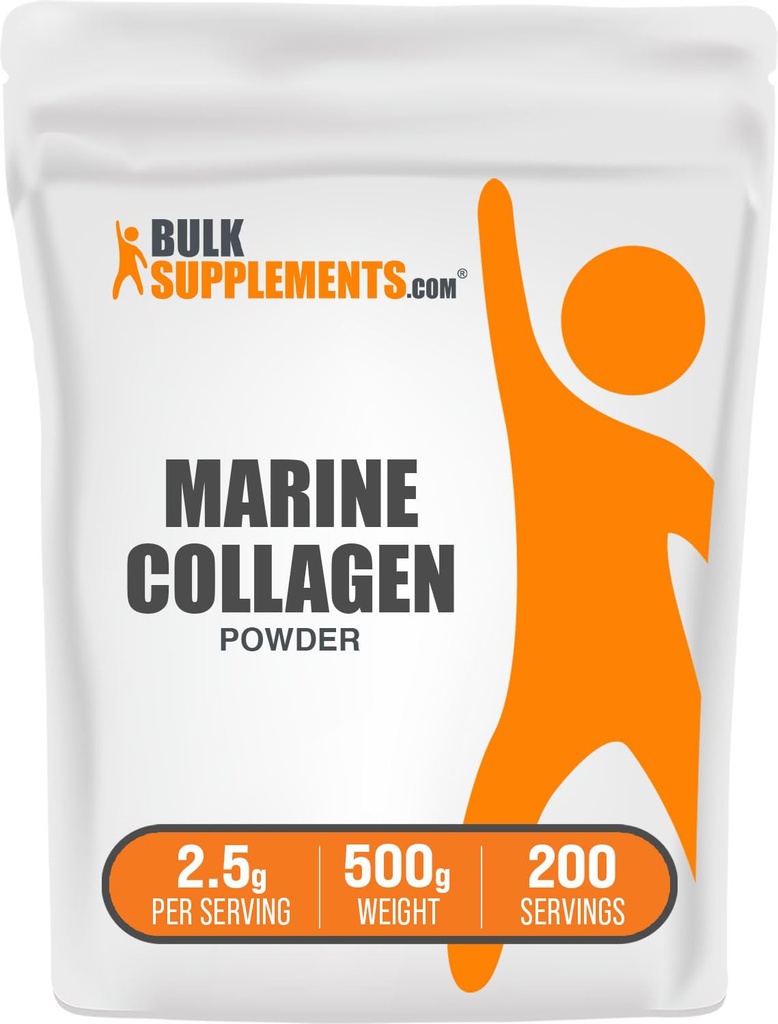 BulkSupplements.com Poudre de collagène marin - Supplément de peptides de collagène marin, pour cheveux, peau et ongles - Hydyrolyzed et sans gluten, 2,5g par portion, 500g (1,1 lb) (paquet de 1)