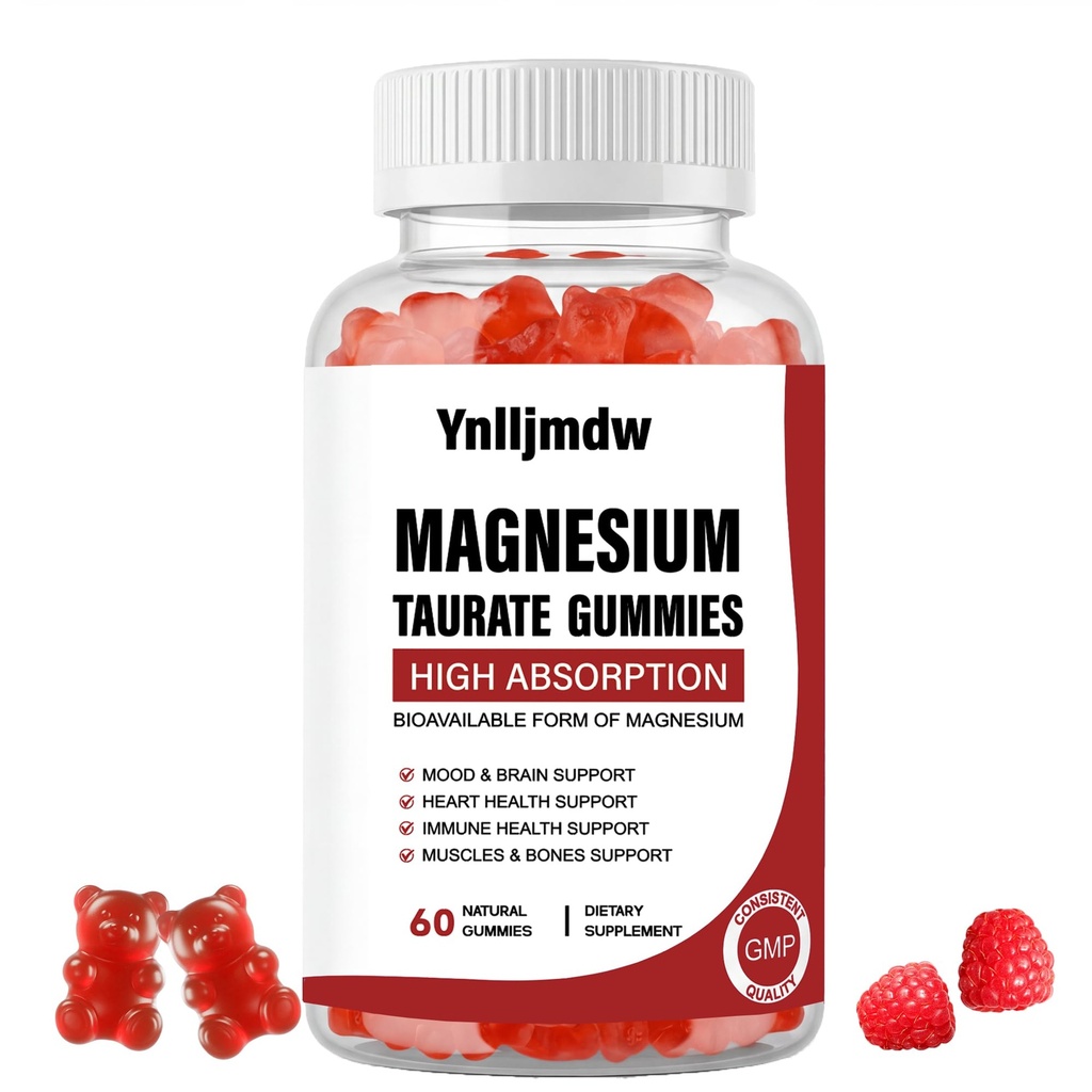 Magnésium Taurate Gommies avec Magnésium Taurate, Magnésium Glycinate & Magnésium Citrate-pour la santé cardiaque, Fonction musculaire, Mood Support-Végétarien, Non-OGM
