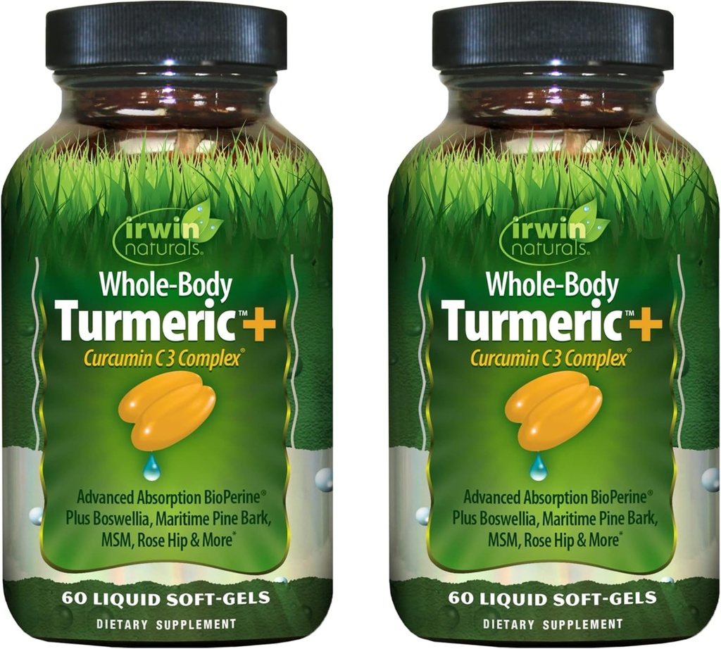 Irwin Naturals Whole Body Turmeric + Curcumin C3 Complex - 60 Liquid Soft-Gels, Pack of 2 - Supports Whole-Body Wellness - 60 Total Servings