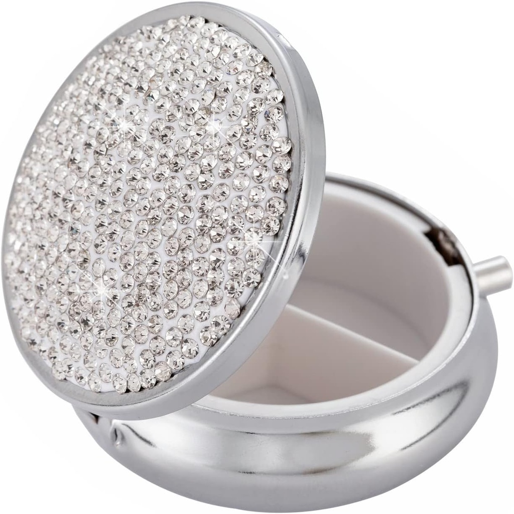 Boite d'organisateur de médicaments Pocket Pharmacie Bling Boîte de cas de pilule de voyage pour la purse Mini Pill Holder Organisateur Petit contenant de pilule pour la vitamine (Argent)