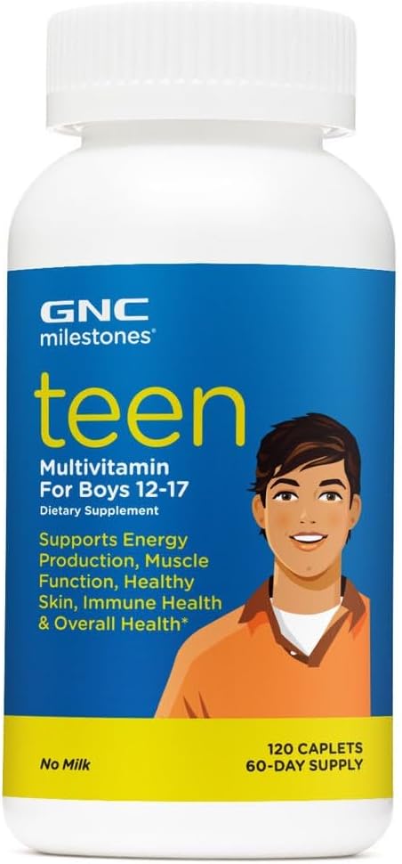 GNC Milestones Teen Multivitamin for Boys 12-17, Supports Energy Production and Muscle Function,120 Caplets