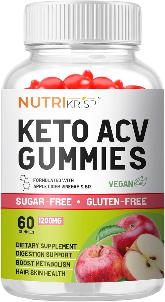 Gummy de vinaigre de cidre de pomme Keto - Sans sucre sans gluten Pro Active Super supplément de vinaigre de cidre pour les hommes femmes - Soutien Peau de cheveux Digestion (1200MG)