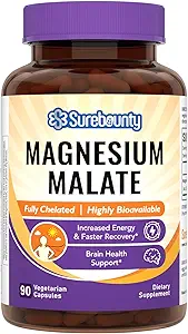 Capsules de malate de magnésium 410mg, Supplément de magnésium, Chélaté, Haute absorption, Production d'énergie et support de contraction, Minéral pour les enfants, les adolescents et les adultes, 90 Capsules végétaliennes