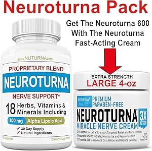 Nerve Relief Cream 4 oz Plus Neuroturna Nerve Support 600 mg ALA Supplement