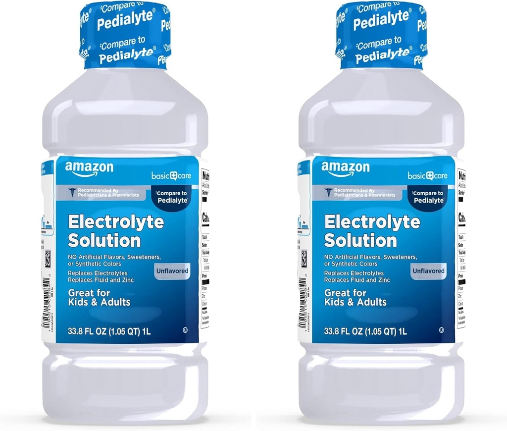 Amazon Basic Care Oral Electrolyte Solution, Unflavored, 33.8 Fl Oz (Pack of 2)