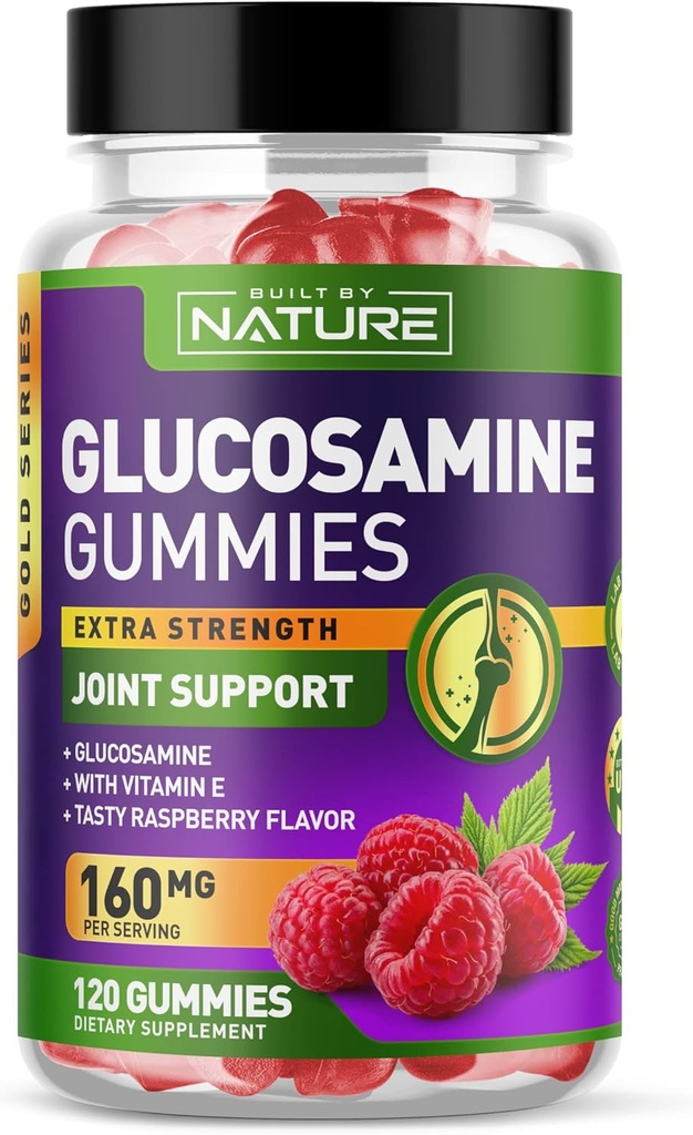 Glucosamine Gommies avec vitamine E - Supplément de Gummy de soutien avancé, Antioxydant de haute puissance, Confort pour le dos, genou, mains - 120 Gommies