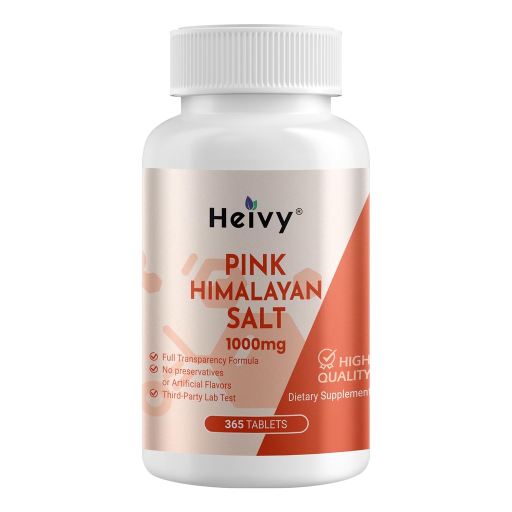 Comprimés de sel de l'Himalaya rose Heivy 1000mg - Chlorure de sodium 988mg, non-OGM, balance et hydratation des électrolytes minéral-rich, 365 comprimés de sel-supplément d'éectrolyte